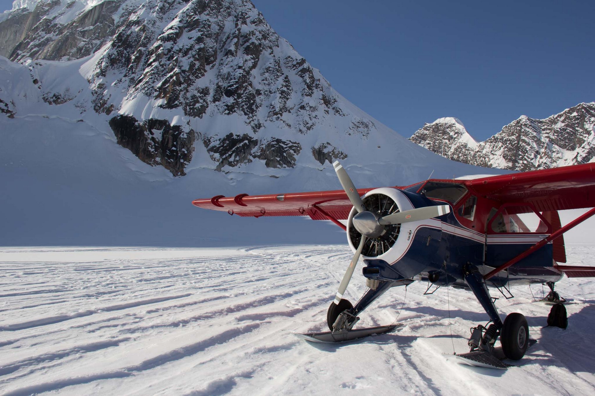 Small plane landed on glacier on Mt. Denali